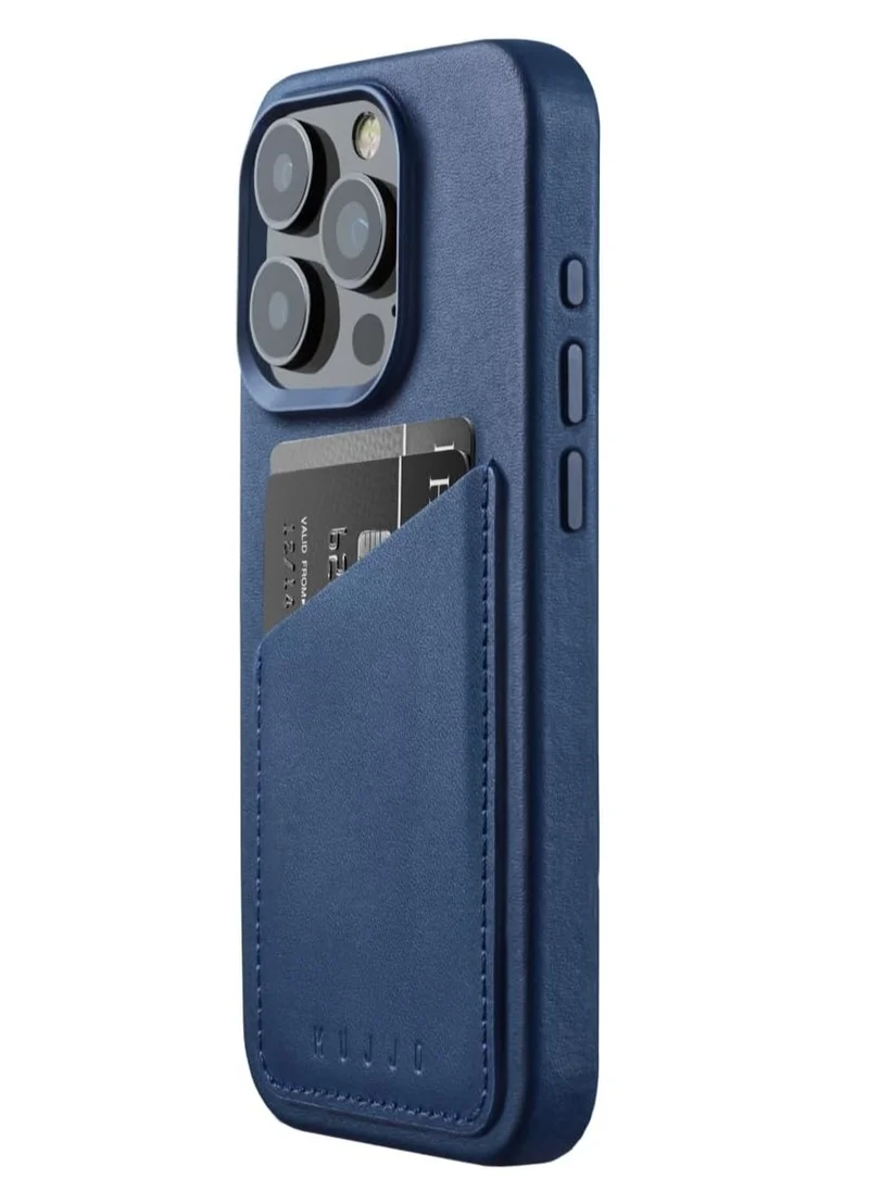 Mujjo Mujjo Leather Wallet Case for iPhone 16 Pro - Premium European Leather Case with Card Pocket, Phone & Camera Lens Protection, Compatible (Blue)