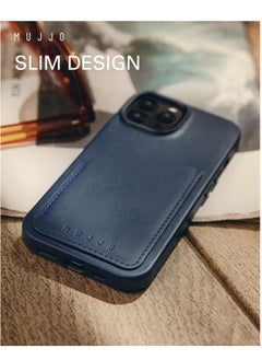 Mujjo Mujjo Leather Wallet Case for iPhone 16 Pro - Premium European Leather Case with Card Pocket, Phone & Camera Lens Protection, Compatible (Blue)  - Image 4