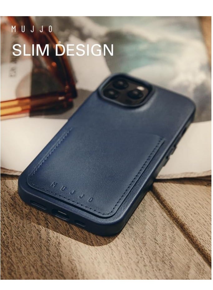 موجو جراب جلد فاخر لهاتف آيفون  برو بجيوب بطاقات وحماية معززة وعدسة كاميرا متوافق مع ماج سيف - محفظة بطاقات آيفون  برو أزرق موناكو - Image 4