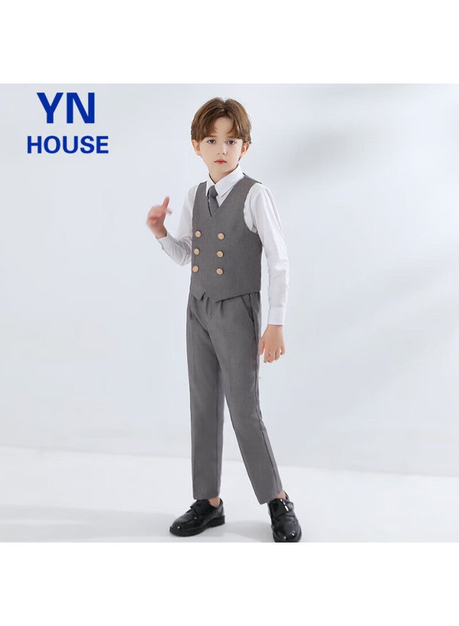 Yinuofang Children's Suit Vest Set, Boys' Performance Wear, Gray Formal Attire, High-end Gray： Vest Set, 160cm - Image 2