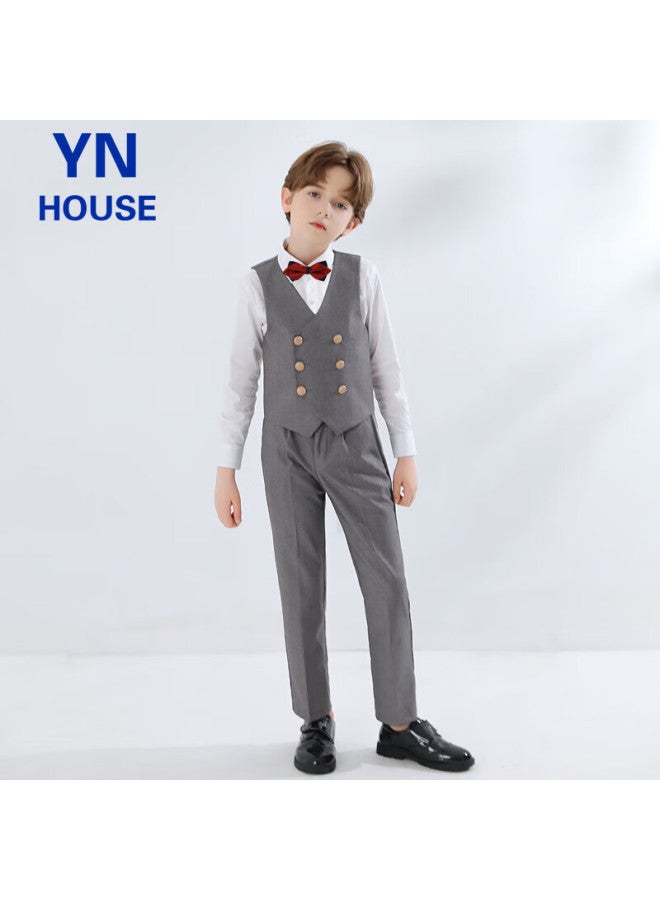 Yinuofang Children's Suit Vest Set, Boys' Performance Wear, Gray Formal Attire, High-end Gray： Vest Set, 160cm - Image 3