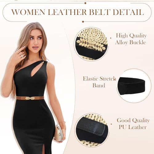 BendJoy® 2Pcs Elastic Waist Belt for Women, Vintage Leaf Design Ladies Belt, Fashionable Women Belts for Jeans and Dress (Black, Brown) - Image 3