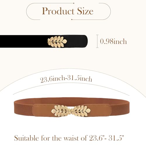 BendJoy® 2Pcs Elastic Waist Belt for Women, Vintage Leaf Design Ladies Belt, Fashionable Women Belts for Jeans and Dress (Black, Brown) - Image 2