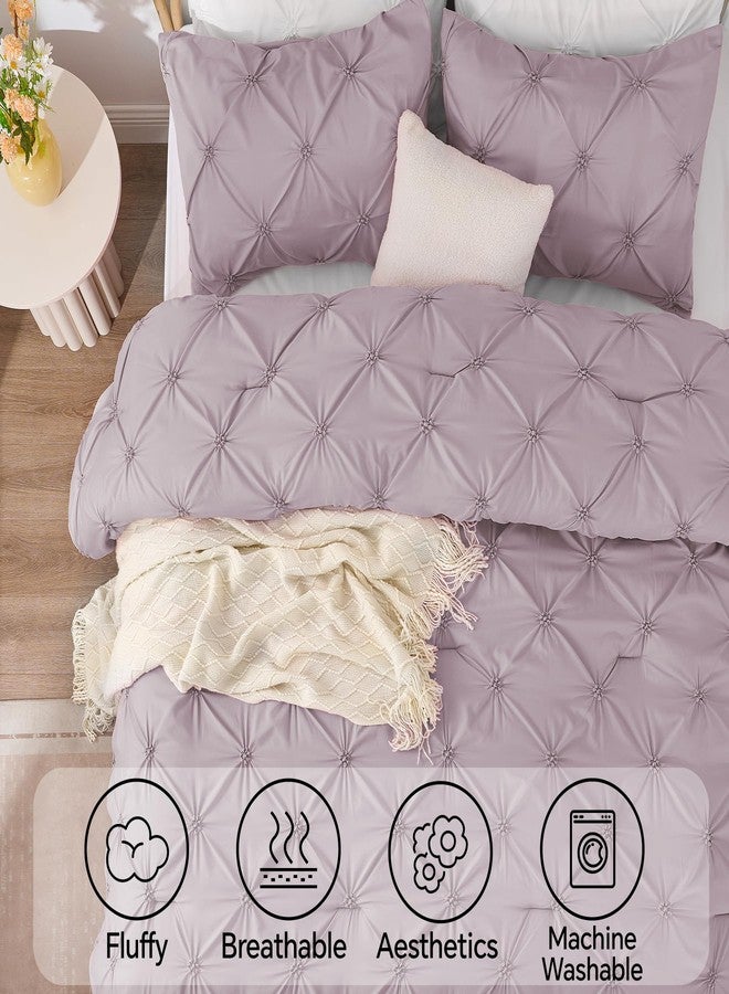 BEDELITE Light Purple Queen Comforter Set - 3 Pieces Boho Pintuck Bedding Comforter Sets, Lightweight Soft & Warm Bed Comforter Queen with 2 Pillowcases for All Season - Image 5