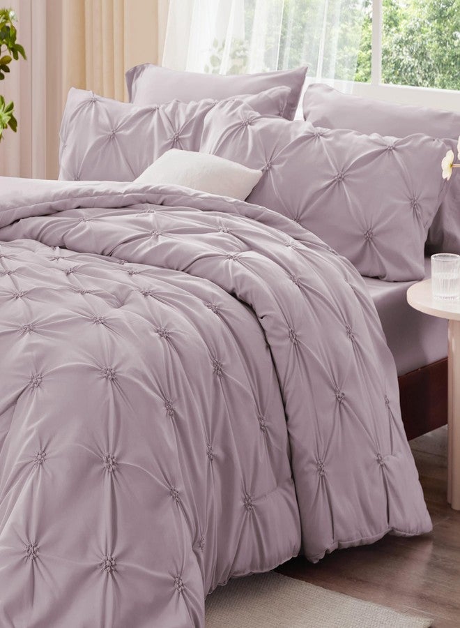 BEDELITE Light Purple Queen Comforter Set - 3 Pieces Boho Pintuck Bedding Comforter Sets, Lightweight Soft & Warm Bed Comforter Queen with 2 Pillowcases for All Season - Image 2