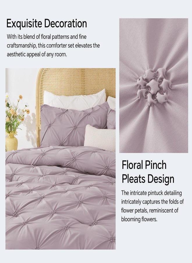 BEDELITE Light Purple Queen Comforter Set - 3 Pieces Boho Pintuck Bedding Comforter Sets, Lightweight Soft & Warm Bed Comforter Queen with 2 Pillowcases for All Season - Image 4