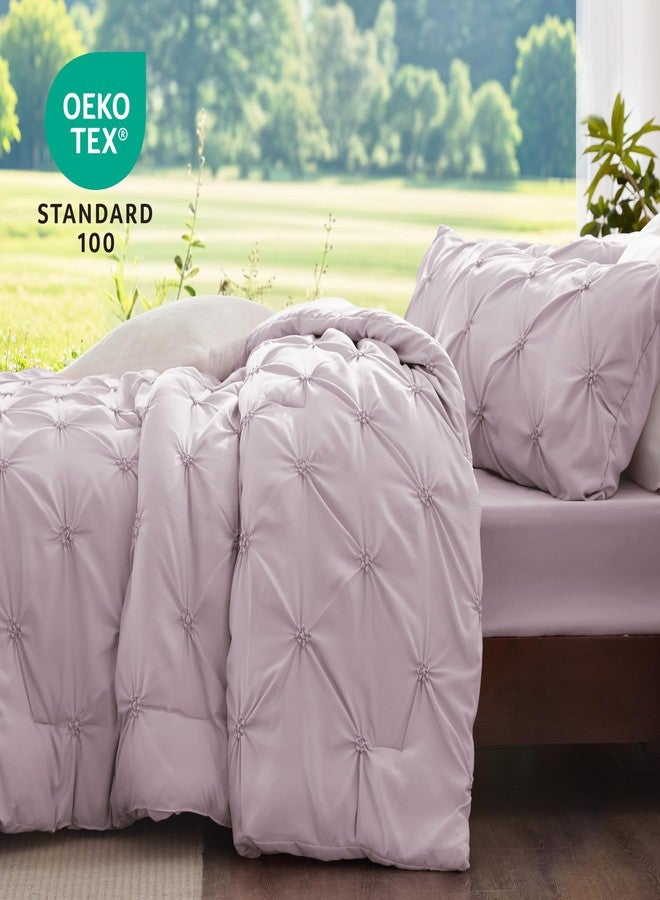 BEDELITE Light Purple Queen Comforter Set - 3 Pieces Boho Pintuck Bedding Comforter Sets, Lightweight Soft & Warm Bed Comforter Queen with 2 Pillowcases for All Season - Image 3
