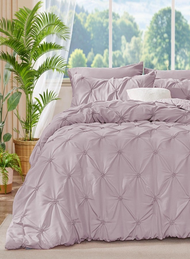 BEDELITE Light Purple Queen Comforter Set - 3 Pieces Boho Pintuck Bedding Comforter Sets, Lightweight Soft & Warm Bed Comforter Queen with 2 Pillowcases for All Season - Image 1