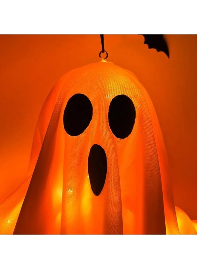 JCB CHIC Halloween Ghost Decorations Halloween Hanging Ghosts with Lights Halloween Decor Spooky Ghost Ornaments for Home Tree Garden Yard 2Pcs (Orange) - Image 3