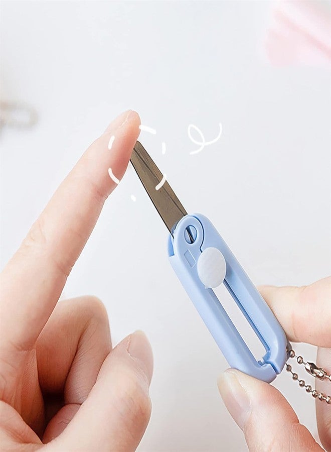 Galepromot Blue Mini Scissors with Key Chain Mini Telescopic Small Foldable Scissors Portable Safe Pocket Travel Scissors Retractable Kids Shears Sharp Cutting Tools for Cutting, Scrapbooking, Crafting, Sewing - Image 3