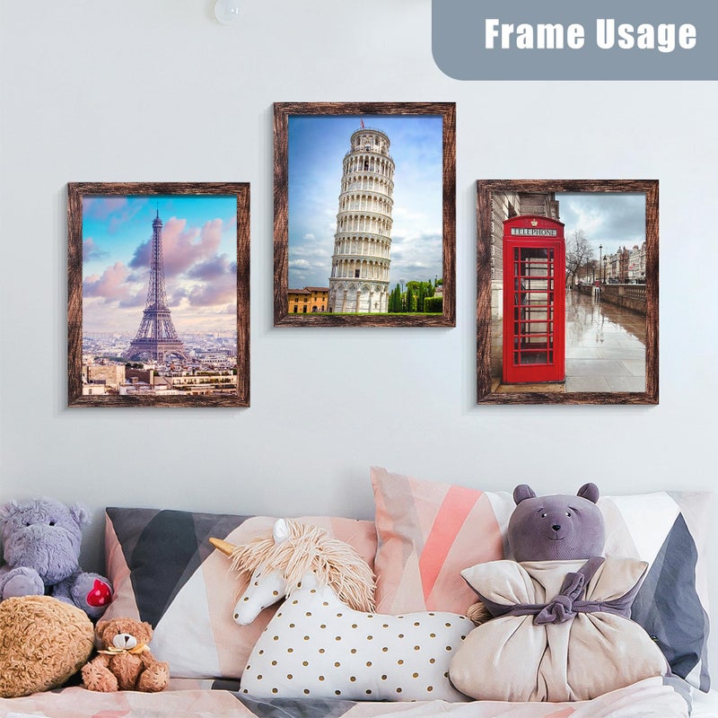 BESCRCL 11x14 Picture Frame Set of 6 High Definition Glass, 11 x 14 Photo Frame for Wall, Engineered Wood, Brown - Image 2