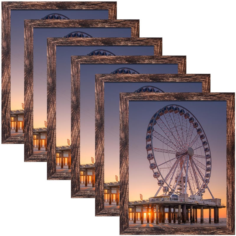 BESCRCL 11x14 Picture Frame Set of 6 High Definition Glass, 11 x 14 Photo Frame for Wall, Engineered Wood, Brown - Image 1