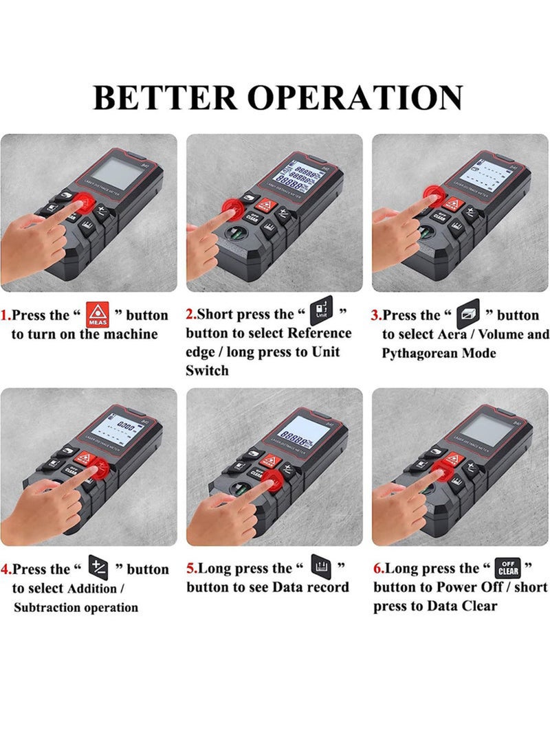 Laser Measure 100M, Ft/in/M Unit Switch Digital Laser Tape Measure with Bubble Level Laser Measurement Tool,LCD Backlit Laser Distance Measure Pythagorean Mode Area and Volume Measuring - Image 4