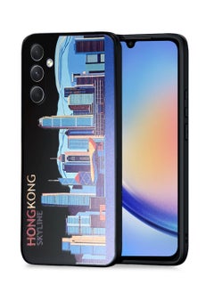 Techie Hongkong Skyline Aesthetic Fashion Silicone Cover Case with Inner Microfiber Lining and Built in Magnetic Car Mount Function for Samsung Galaxy A34  - Image 1