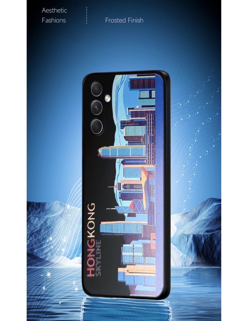 Techie Hongkong Skyline Aesthetic Fashion Silicone Cover Case with Inner Microfiber Lining and Built in Magnetic Car Mount Function for Samsung Galaxy A34  - Image 2