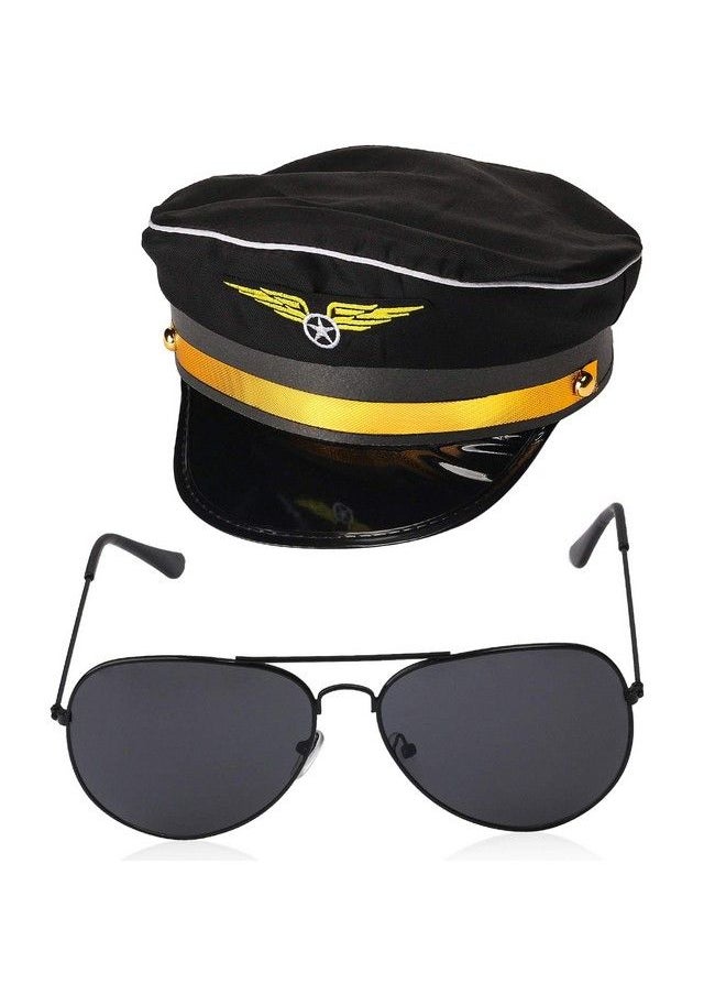 Beelittle - Airline Pilot Captain Costume Kit Pilot Dress Up Accessory Set With Aviator Sunglasses (Black) - Image 1