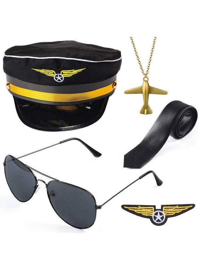 Beelittle - Airline Pilot Captain Costume Kit Pilot Dress Up Accessory Set With Aviator Sunglasses (Black) - Image 1