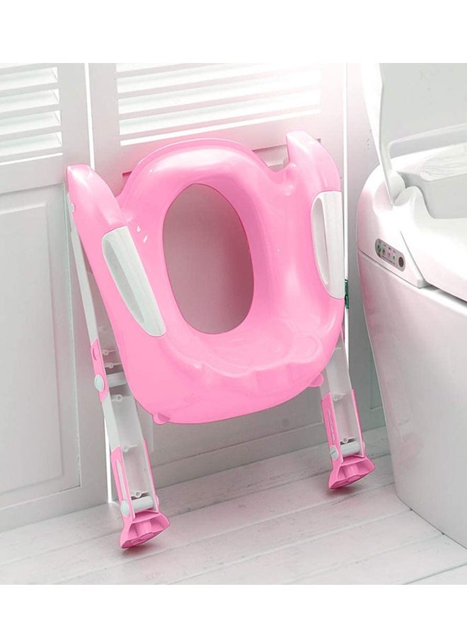 DRAMA HOME Portable Folding Trainer Toilet Potty Training Ladder Chair For Kids - Pink  - Image 1