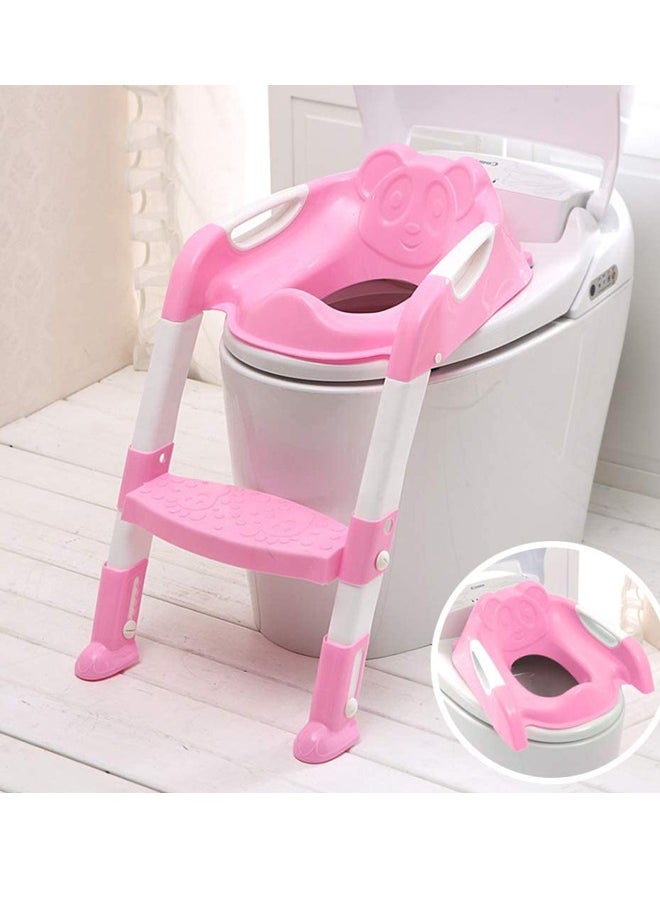 DRAMA HOME Portable Folding Trainer Toilet Potty Training Ladder Chair For Kids - Pink  - Image 2