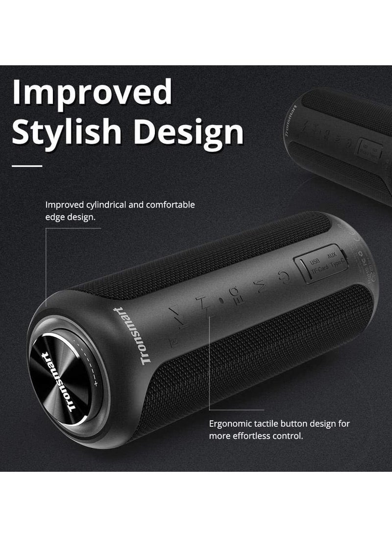 ترونسمارت مكبر صوت بلوتوث Tronsmart T6 Plus مطور، فائق الجودة بقوة 40 وات، صوت محيطي عالي الدقة بزاوية 360 درجة، مكبر صوت بلوتوث مقاوم للماء IPX6، تأثيرات ثلاثية الجهير، وقت تشغيل 15 ساعة، NFC، مكبر صوت للحفلات للاستخدام الداخلي والخارجي، أسود  - Image 2
