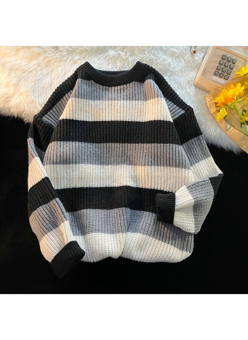 Generic - 1 x 5 pcs Thick Stripe Sweater Men Autumn Winter Loose Knit Pullover Brown - Image 1