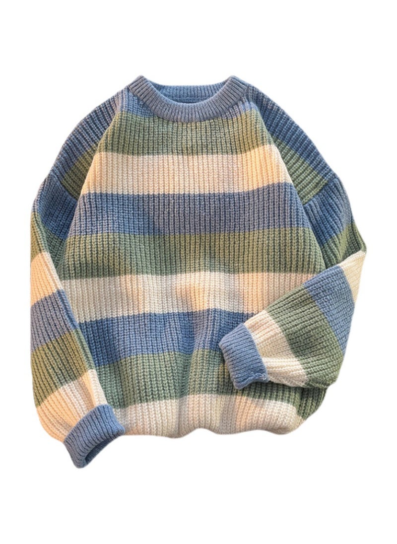 Generic - 1 x 5 pcs Thick Stripe Sweater Men Autumn Winter Loose Knit Pullover Brown - Image 1