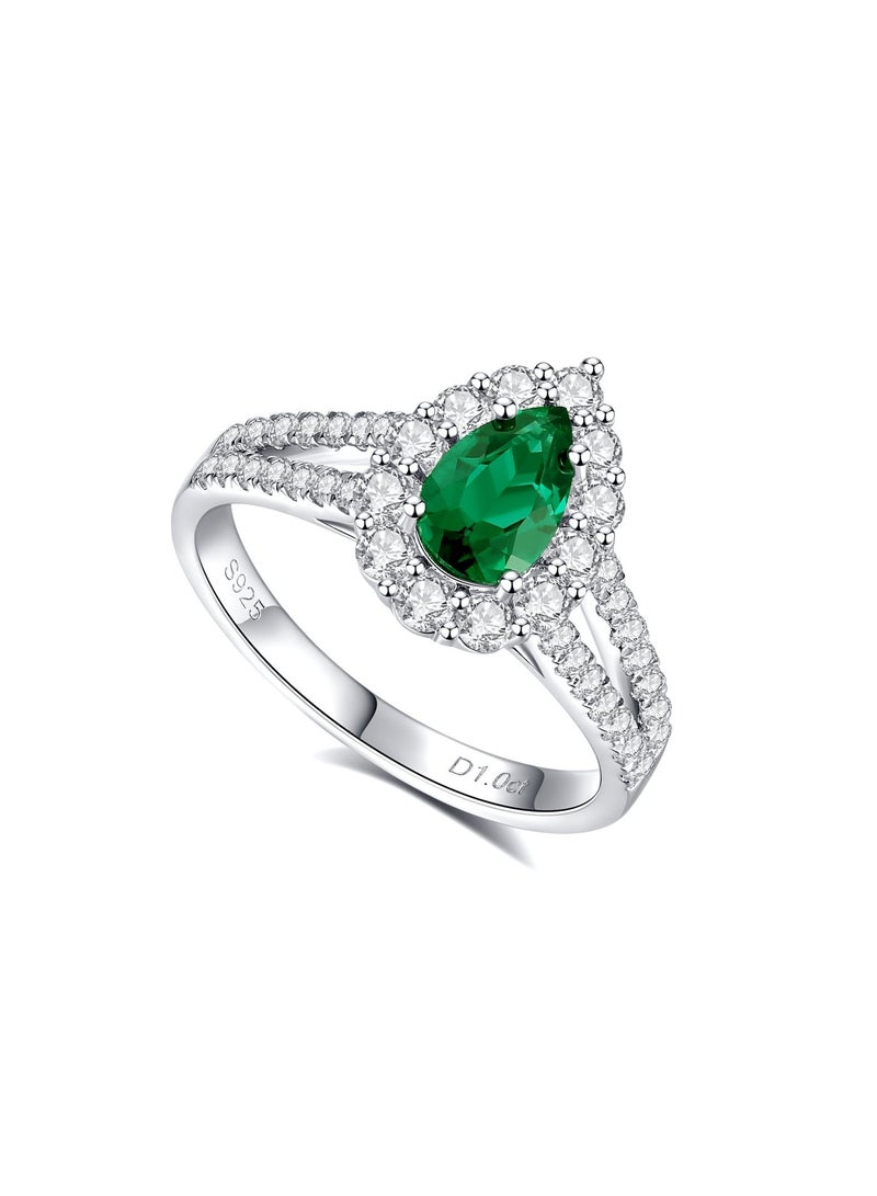 غَيْرُ مَألُوف خاتم بوزن 1 قيراط من الزمرد المزروع في المختبر بشكل قطرة ماء - Image 1