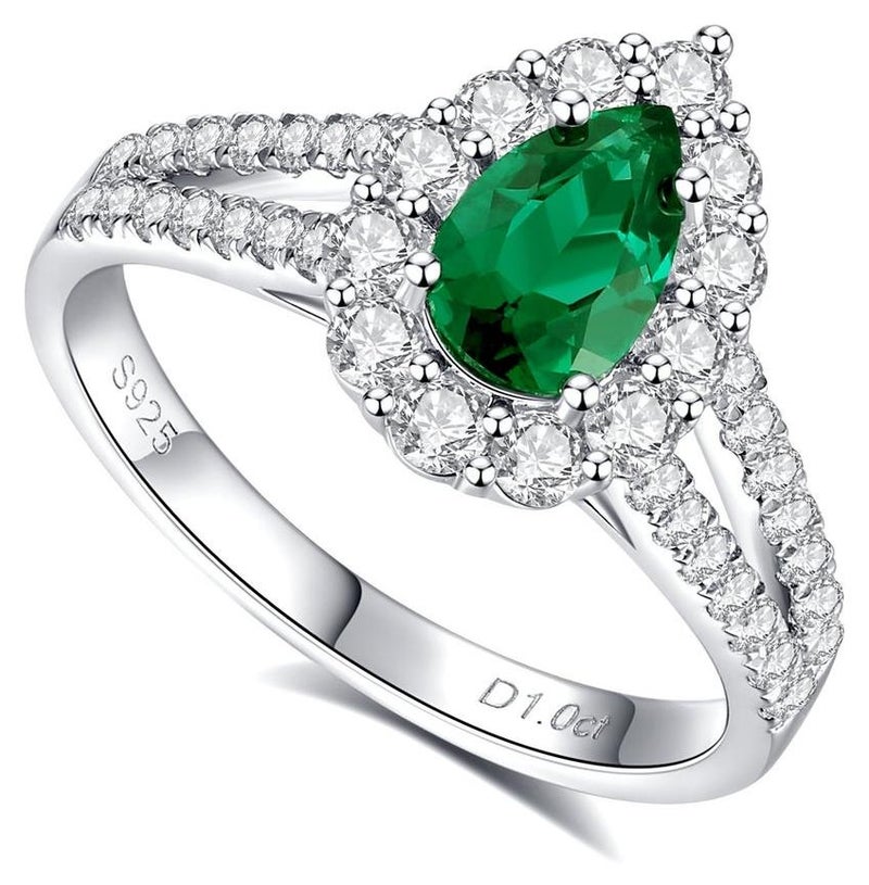 غَيْرُ مَألُوف خاتم بوزن 1 قيراط من الزمرد المزروع في المختبر بشكل قطرة ماء - Image 1