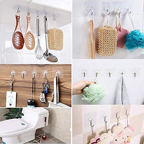 YOZONKY Self Adhesive Wall Hooks Pack of 10 Pcs Plastic Wall Hooks Heavy Duty Hooks for Hanging 10 KG Max Magic Stickers Hooks Seamless Transparent Adhesive Hook - Image 3