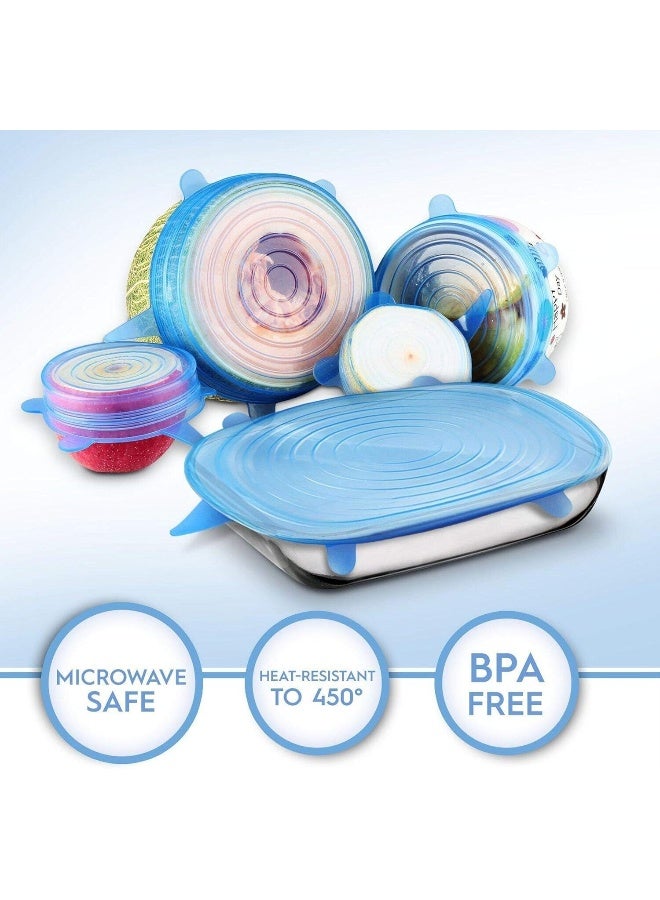 Silicone Stretch Fresh Food Cover Stretch Lids, 6-Pack of Various Sizes Blue - Image 2