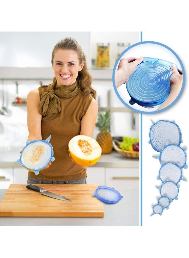 Silicone Stretch Fresh Food Cover Stretch Lids, 6-Pack of Various Sizes Blue - Image 3