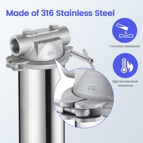 Amwater 316 Stainless Steel Filter Housing for Filter Cartridge, Water Filter Housing for Whole House Water Purification of Stainless Steel 316 (10" C Housing-1 NPT) - Image 2