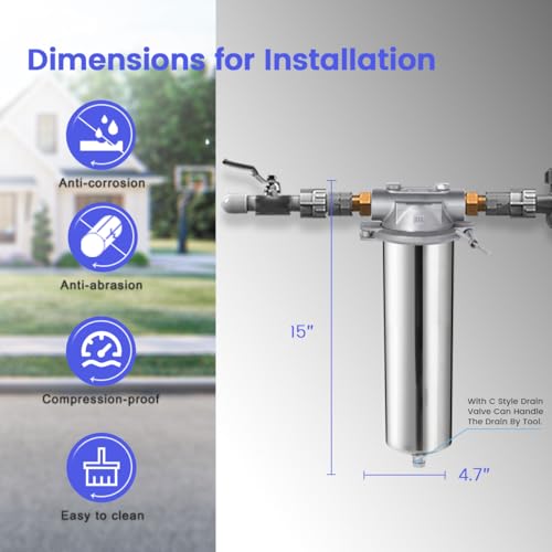 Amwater 316 Stainless Steel Filter Housing for Filter Cartridge, Water Filter Housing for Whole House Water Purification of Stainless Steel 316 (10" C Housing-1 NPT) - Image 3