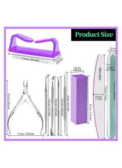 KHAJUL 12 PCS Nail Files and Buffer Block Set, Cuticle Nippers with 100/180 Emery Boards Nail Buffer Kit, Pusher Toenail Lifter Peeler Scraper Nail Brush, For Manicure and Pedicure Tools (Purple)  - Image 2