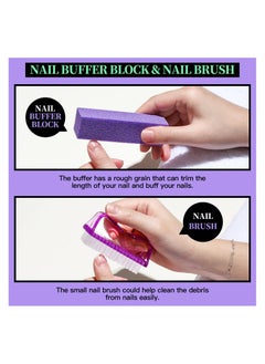 KHAJUL 12 PCS Nail Files and Buffer Block Set, Cuticle Nippers with 100/180 Emery Boards Nail Buffer Kit, Pusher Toenail Lifter Peeler Scraper Nail Brush, For Manicure and Pedicure Tools (Purple)  - Image 3