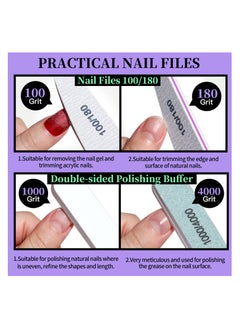KHAJUL 12 PCS Nail Files and Buffer Block Set, Cuticle Nippers with 100/180 Emery Boards Nail Buffer Kit, Pusher Toenail Lifter Peeler Scraper Nail Brush, For Manicure and Pedicure Tools (Purple)  - Image 4