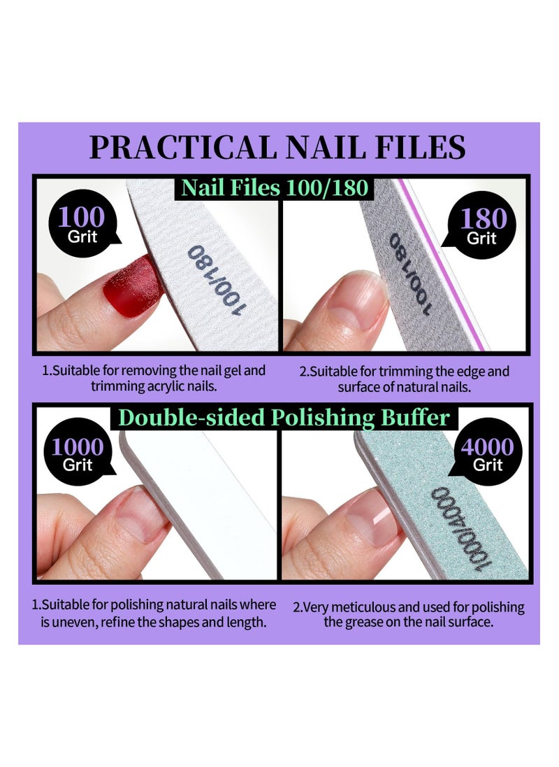 KHAJUL - 12 PCS Nail Files and Buffer Block Set, Cuticle Nippers with 100/180 Emery Boards Nail Buffer Kit, Pusher Toenail Lifter Peeler Scraper Nail Brush, For Manicure and Pedicure Tools (Purple) - Image 1