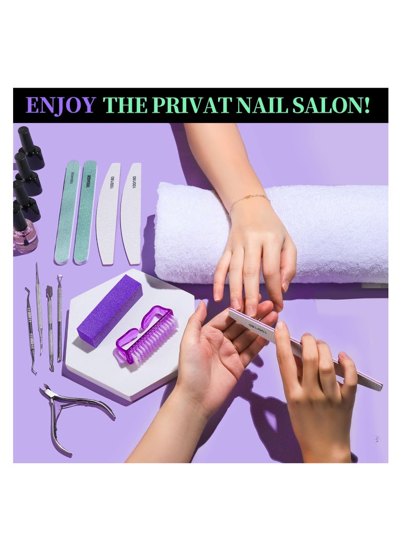KHAJUL - 12 PCS Nail Files and Buffer Block Set, Cuticle Nippers with 100/180 Emery Boards Nail Buffer Kit, Pusher Toenail Lifter Peeler Scraper Nail Brush, For Manicure and Pedicure Tools (Purple) - Image 1