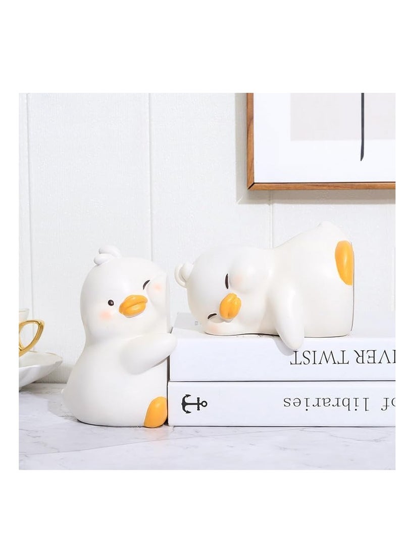 Beauenty Hug Duck Bookends, Cute Book Ends Decorative Bookends for Shelves, Creative Resin Book Holders for Shelf Desk Home Office Decoration - Image 4