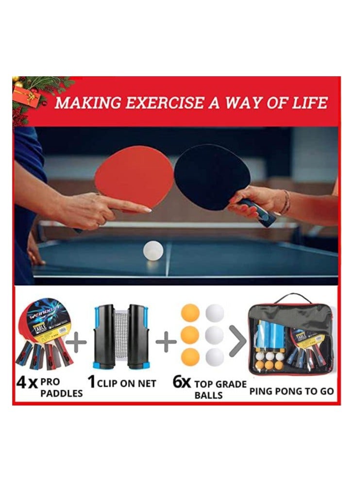 Weinixun Ping Pong Paddle Set, Portable Table Tennis Set with Retractable Net,Rackets,Balls and Carry Bag - Image 4