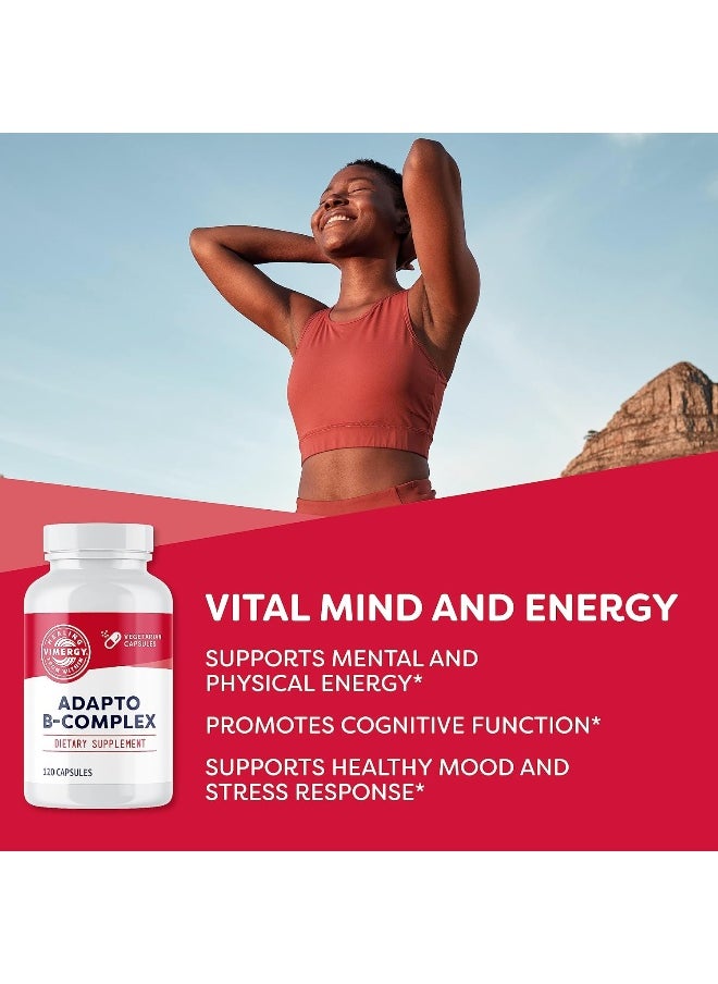Vimergy - Vimergy Adapto B Complex, 120 Servings - High Potency with 8 B Vitamins, Rhodiola & Hawthorn Berry - Supports Mental Energy, Cognition, Mood - Non-GMO, Kosher, Vegan, Paleo, No Gluten, No Soy - Image 1