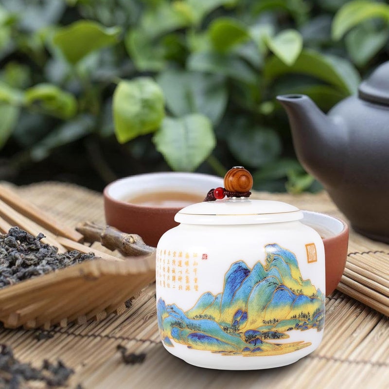 420ml Sealed Ceramic Tea Canister with Gold Detailing, Medium Porcelain Loose Tea Storage Jar for Household Kitchen Organization - Image 5