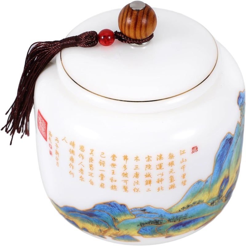420ml Sealed Ceramic Tea Canister with Gold Detailing, Medium Porcelain Loose Tea Storage Jar for Household Kitchen Organization - Image 1