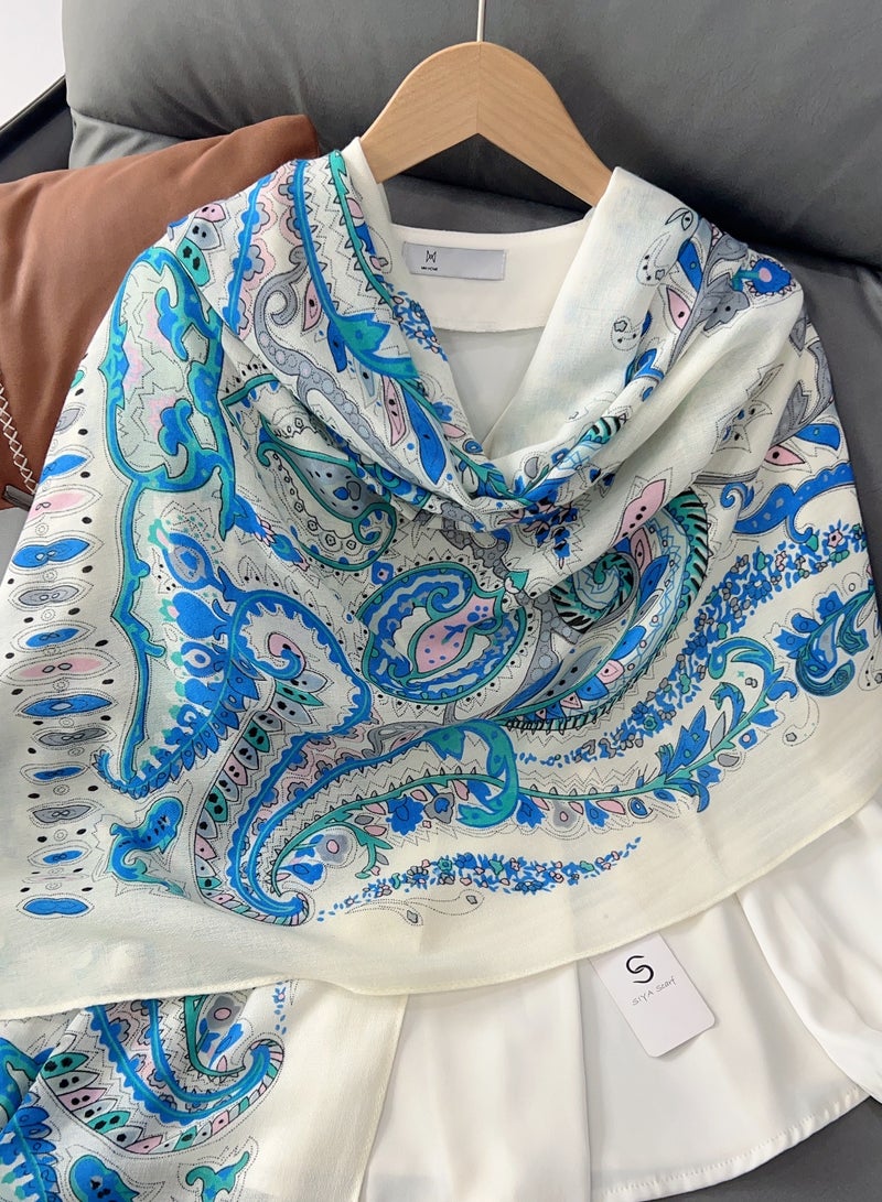 Elegant Blue Paisley Print Scarf – Soft Lightweight Wrap for Women - Image 1