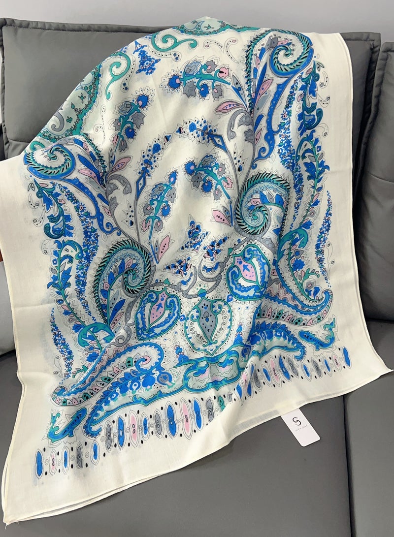 Elegant Blue Paisley Print Scarf – Soft Lightweight Wrap for Women - Image 2