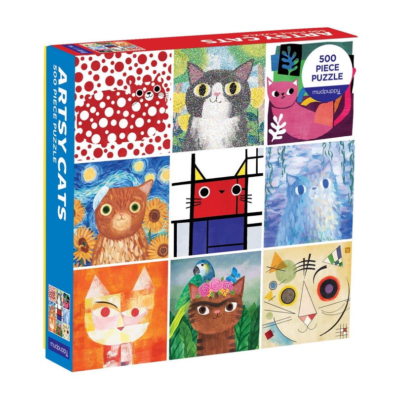 Mudpuppy Artsy Cats 500 Piece Family Jigsaw Puzzle Cute Puzzle with Cats in Classic Art Formats - Image 2
