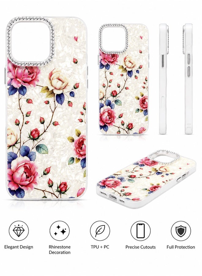 VR CREATIVE Protective Case Cover for Apple iPhone 16 Pro Max with Floral Marble Flower Print Transparent TPU + PC Shockproof Back Cover Design 3 - Image 3