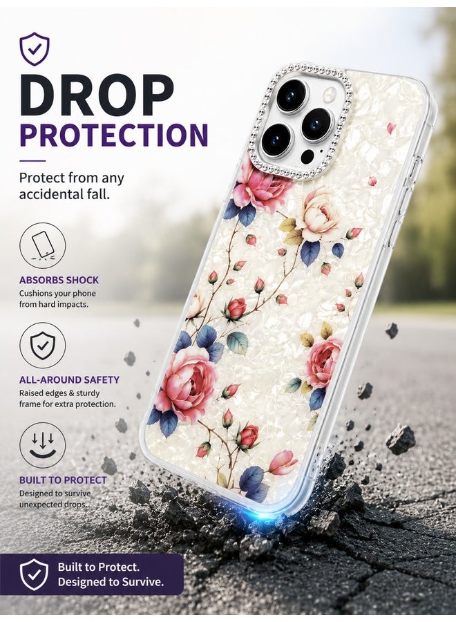 VR CREATIVE Protective Case Cover for Apple iPhone 16 Pro Max with Floral Marble Flower Print Transparent TPU + PC Shockproof Back Cover Design 3 - Image 5