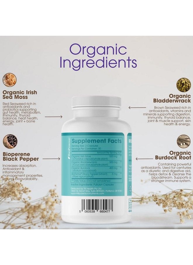 Pure Micronutrients - Sea Moss Capsules 100% Organic Irish Sea Moss Pills With Bladderwrack Burdock & Black Pepper For Energy Immunity Thyroid Digestion Heart And Joint Health - Image 1