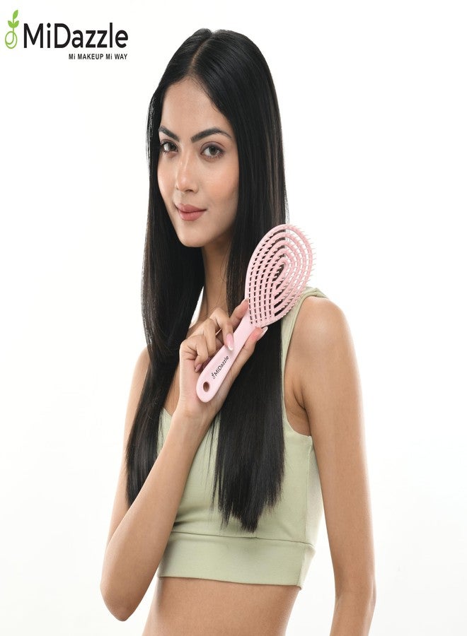 Omidazzle Midazzle Premium Gradient Pink 3D Hair Brush For Men & Women | All Hair Types, Get Neem Wood Comb Free - Image 2